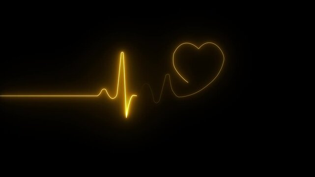 Glowing neon heartbeat pulse line animation. Neon heartbeat monitor ecg line animation. Medical laboratory concept.