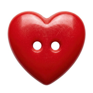 Vibrant Red Heart Button with Sewing Holes Isolated on a Dark Surface