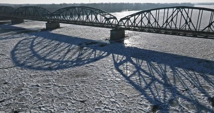 Top down view of floes on river in winter.