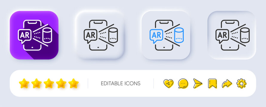 Augmented reality phone line icon. Neumorphic, Flat shadow, 3d buttons. VR simulation sign. 3d view symbol. Line augmented reality icon. Social media icons. Vector