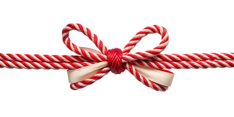 Red and white striped rope tied in a bow on white background isolated on a transparent background 2