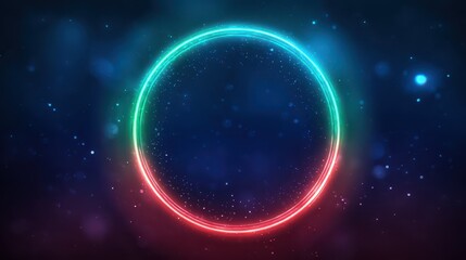 Circular Neon Ring for Holiday Decor Surrounded by Sparkling Stars