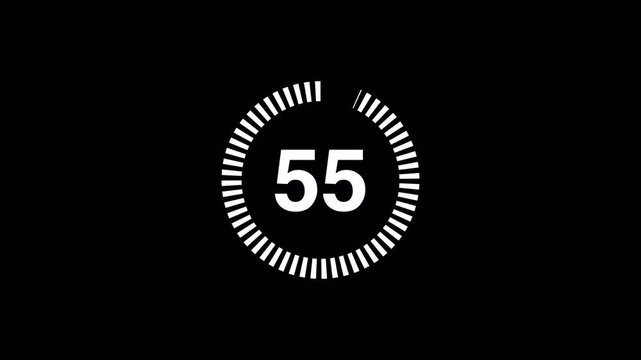 60 Second Circular Countdown Timer Animation from 60 to 0, One Minute Progress Clock Display, Digital Technology Interface