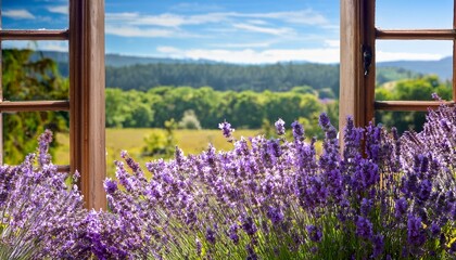 lavender flowers in a window