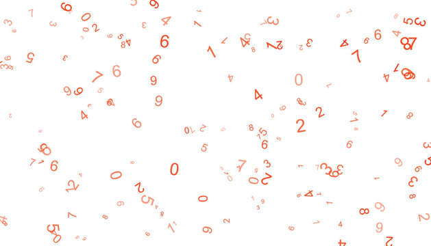 Random numbers scattered on a white background in orange color.