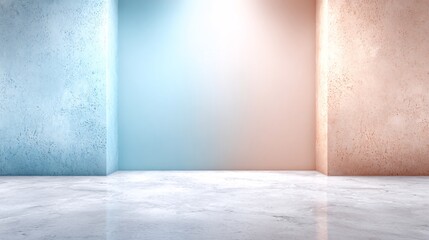 Modern minimalist interior showcasing light pastel textures and reflective marble floor creating a serene atmosphere