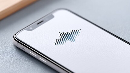 Modern smartphone displaying a stylish soundwave logo on a textured surface with subtle lighting