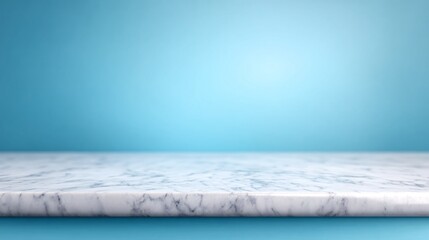 Smooth white marble countertop resting against a vibrant blue wall, perfect for modern interior design.