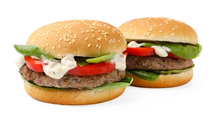 Fotobehang Onderzeeër Delicious burgers with meat patties isolated on white  © New Africa