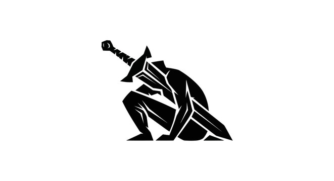 Abstract warrior kneeling with sword