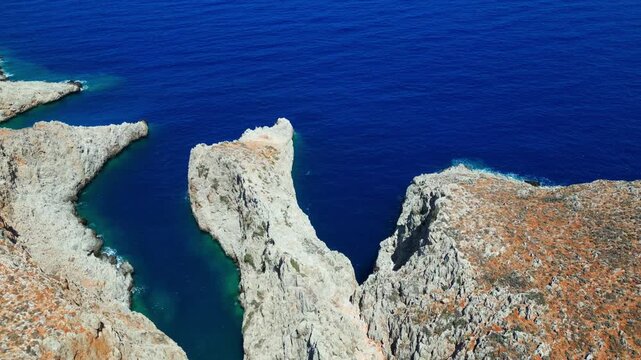 Drone flight along the coast at Seitan Limania beach on the Greek island of Crete
