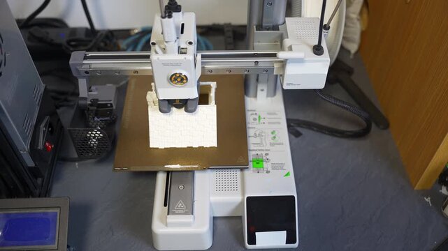 3D printer working on a high-precision model with plastic material for printing a toy