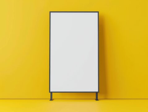 Blank poster stand mockup yellow background