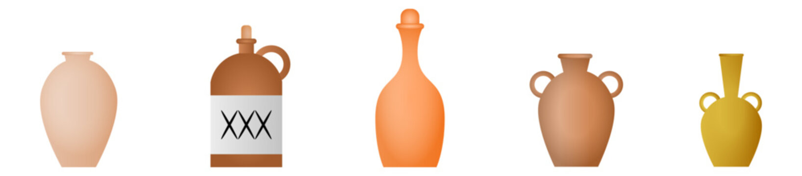Ilustraci&oacute;n de una botella y jarrones. Conjunto de iconos de decoraci&oacute;n para el hogar. Vector en color para aplicaciones, dise&ntilde;o, gr&aacute;ficos, folletos, sitios web y otros.