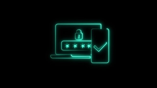 Neon line Multi factor, two steps authentication icon isolated on black background. password set interface.