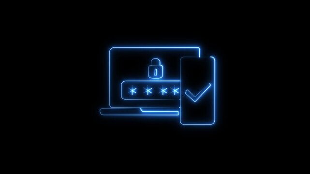Neon line Multi factor, two steps authentication icon isolated on black background. password set interface.