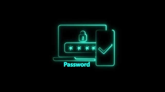 Neon line Multi factor, two steps authentication icon isolated on black background. password set interface.