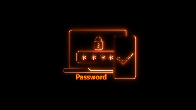 Neon line Multi factor, two steps authentication icon isolated on black background. password set interface.