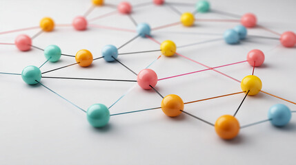 Obraz premium Abstract Multicolored Network: Explore Nodes, Connections, and Digital Interaction