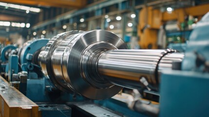 Large metallic component being manufactured on industrial machinery within a factory setting