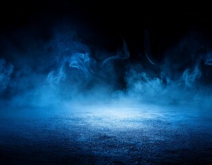 black scene with blue smoke in the background blue mist on the ground fog backdrop