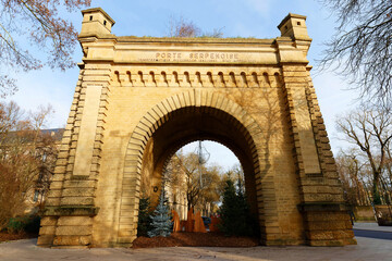 View of Porte Serpenoise, an iconic historic gateway marking the entrance to Metz city center. Lorraine tregion. France.