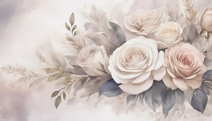 soft light muted rose wedding bouquet floral background wallpaper watercolor painting