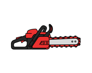 Naklejka premium Chainsaw Operation, Wood Cutting, Outdoor Workshop, Illustration, Natural Setting, Side View, Tool Efficiency
