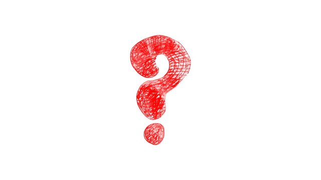 Hand-drawn red textured question mark animation on a white background, sketch style