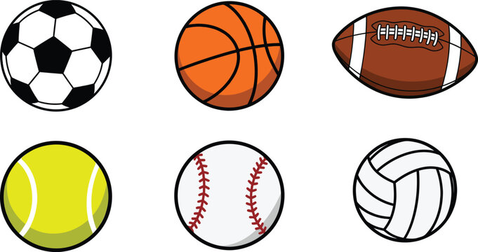 Collection of six sports balls illustration