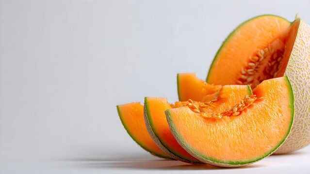 Fresh Sliced Cantaloupe Melon on White Background