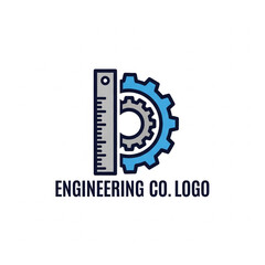 Engineering company logo design featuring a ruler and gears forming the letter D, suitable for industry and precision work.