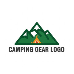 Mountain Camping Gear Logo Design with Tent and Snowy Peaks, Outdoor Adventure Emblem Concept