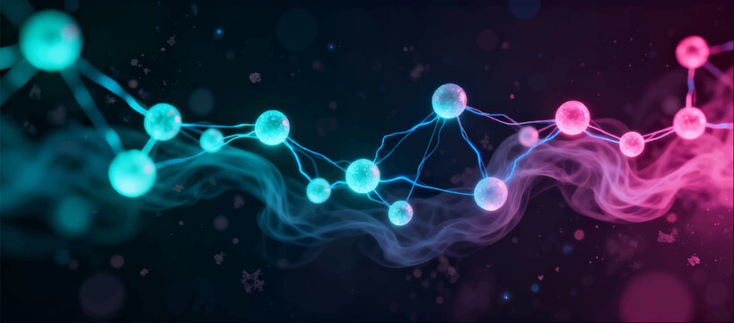 A vector illustration of the effects of a fragile network of glowing nanoparticles that pulsate and smoothly disperse in space.