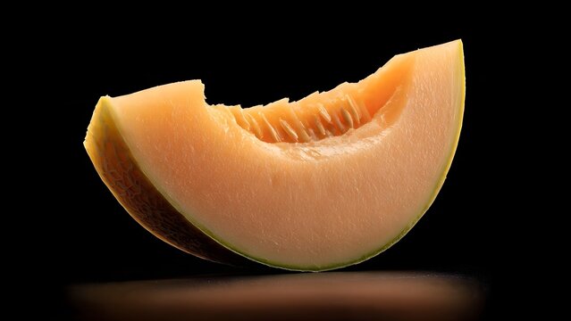 Juicy Cantaloupe Melon Slice on Black Background