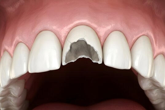 Close-Up of Chipped Human Tooth and Gums