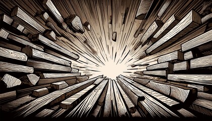 wood explosion sketch hand drawn splintered timber burst dynamic lines m stock