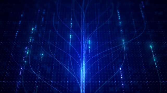 Abstract Neural Network Graph Visualization, AI Machine Learning Data Classification. Connected Nodes and Flow Lines, Big Data Technology Abstract Background for Artificial Intelligence Communication
