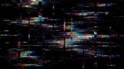 Abstract glitch background with colorful pixels. Digital disruption art. Dynamic distortion background for video game splash screen, music album cover. © Shells