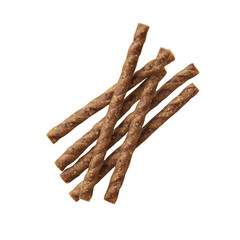 studio packshot of the 4 dog treats sticks on a white background high quality photo every detail sharp top view