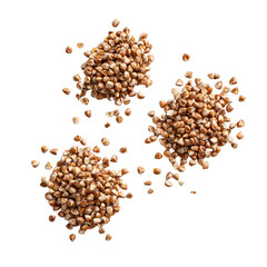 topdown flatlay view of 34 buckwheat loosely scattered naturally on a isolated on a white background soft natural lighting natural shadows minimal composition crisp te