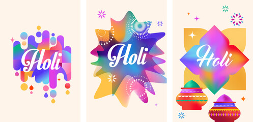 Fototapeta na wymiar Abstract colourful Holi backgrounds. Indian festival of colors templates set