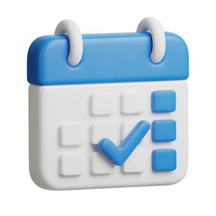 Obraz premium A close-up view of a calendar app icon with a checkmark on a blue background isolated on transparent background