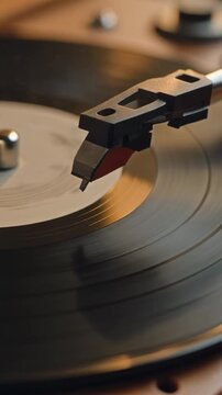 Vintage Vinyl Record Spinning on Turntable Generative AI