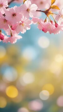 Vertical Pink Cherry Blossoms with Bokeh Generative AI