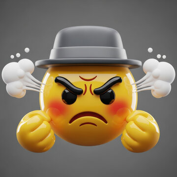 Angry cartoon character with a fedora and steam coming out of its ears isolated on transparent background