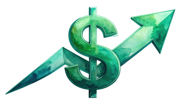 Green dollar sign with upward arrow, symbolizing financial growth