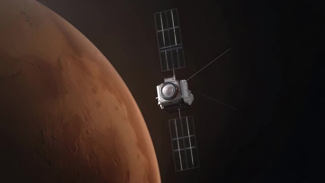 Mars orbiter, spacecraft, satellite, red planet, space mission, planetary exploration, astronomy, deep space, science, orbit, aerospace, cosmic technology, interplanetary probe, illustration