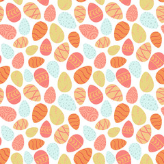 Easter pattern with rabbit, flowers, Easter eggs and dots with transparent background