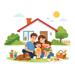 Fototapeta premium Family picnic in the garden with pets and food
